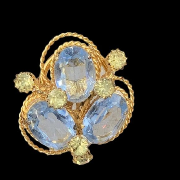Vintage Vendome Aqua Glass Brooch Scarf Clip - Picture 1 of 8